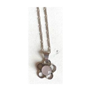 Pink Stone and Silver Flower Necklace